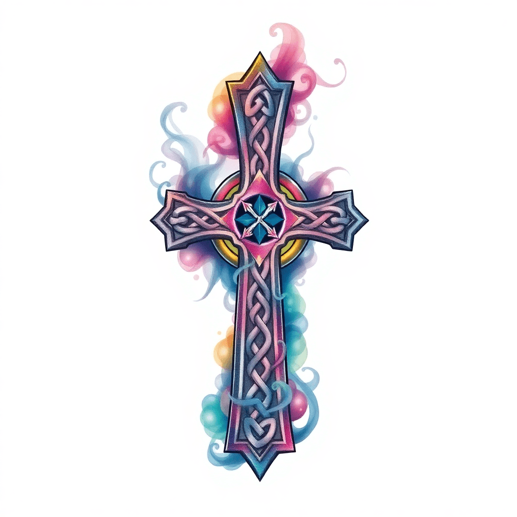 Celtic Cross Made Out Of Smoke Forearm Tattoo