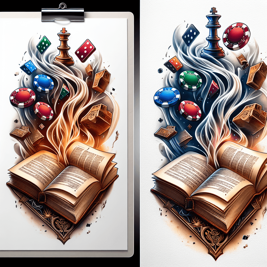 An Opened Antique Book Titled “hiraeth” With Poker Chips And Chess Pieces Rising Up And Floating Out With Smoke Intertwining