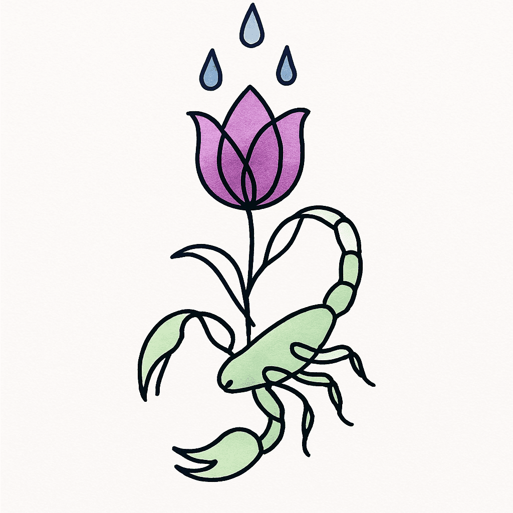 Metallic Blue Raindrops Falling On A Blooming Purple Tulip Emerging The Flower Is A Ombre Green Scorpio