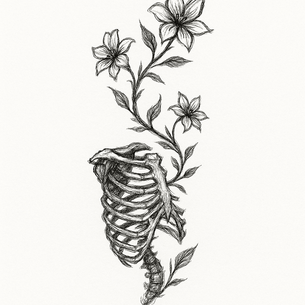 Flowers/vines Growing Out Of A Ribcage Spiralling Around My Forearm