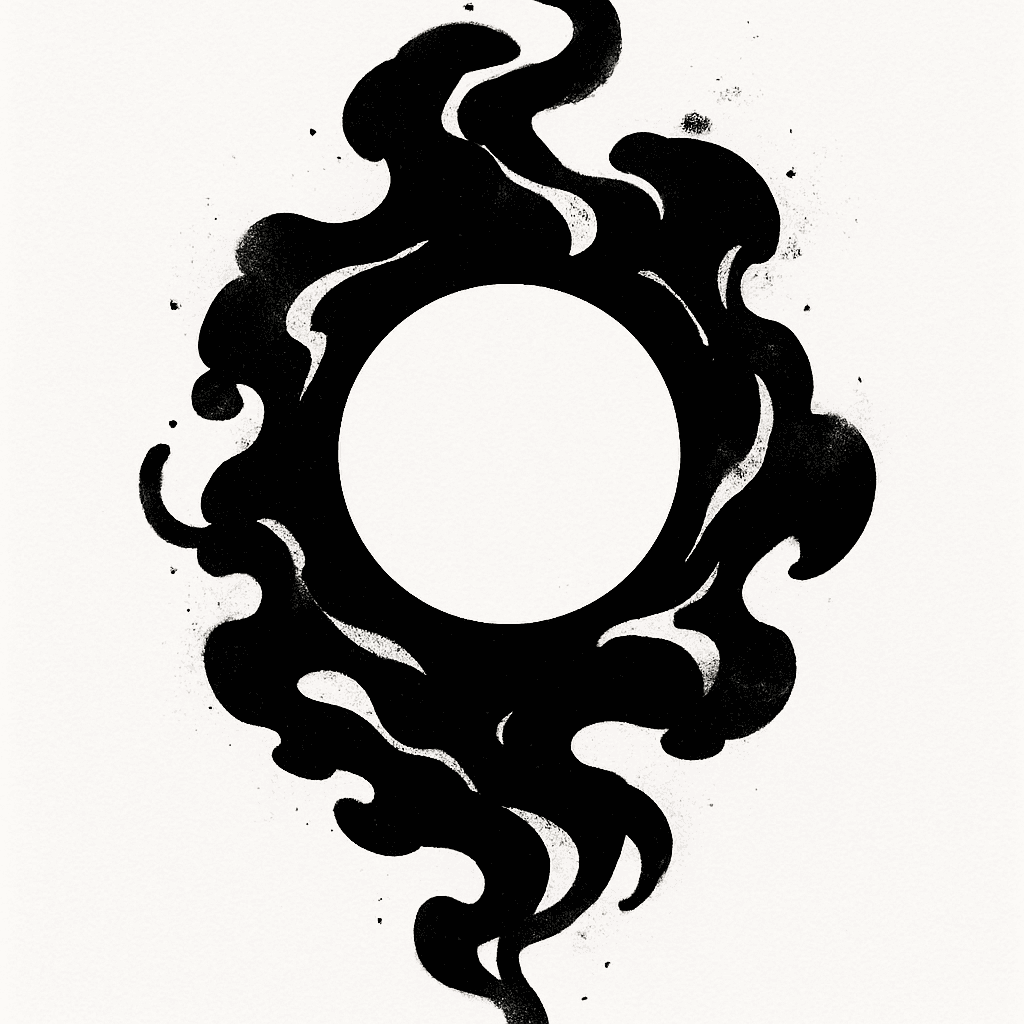 A Formless Black Liquid/fog-like Pattern Swirling (unevenly) Around An Empty Circle