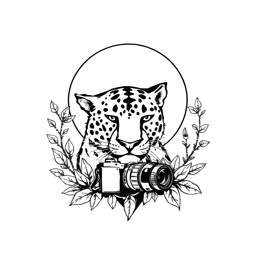 Un Jaguar Imponente, Rodeado De Naturaleza Y La Luna Llena, Con Un Camara Fotografia Y El Lente De La Camara Es La Luna Llena