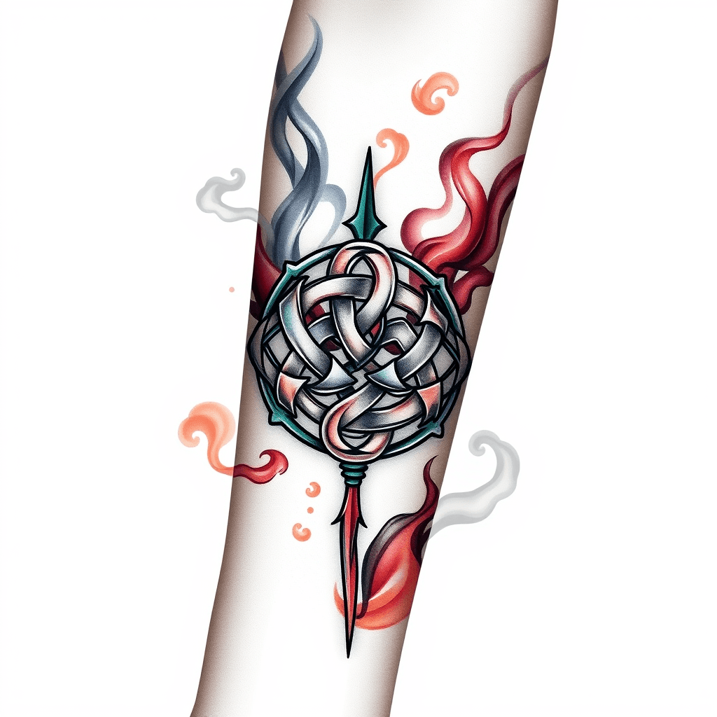 Forearm Tattoo Celtic Knot Surrounded By Smoke
