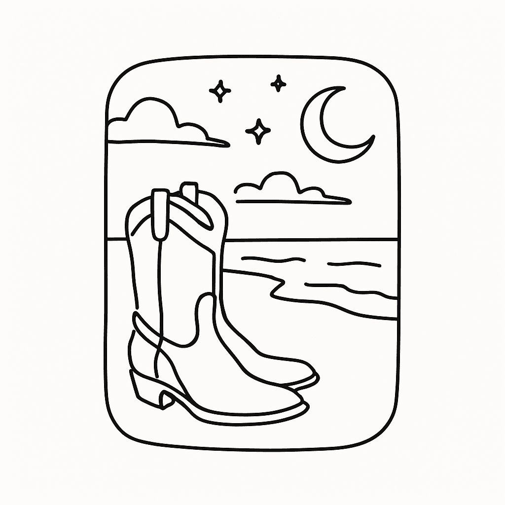 Cowboy Boots On A Beach Under A Night Sky