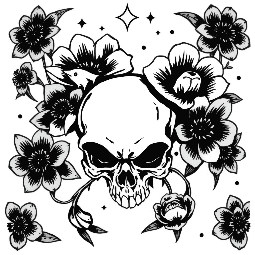 Skull Flowers Dark Beautiful Creepy Dead Outer Space