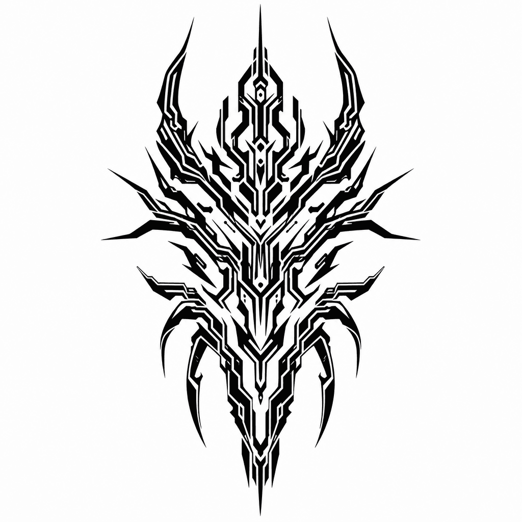Black Ink Cyber Armor Mark With Jagged Symmetry