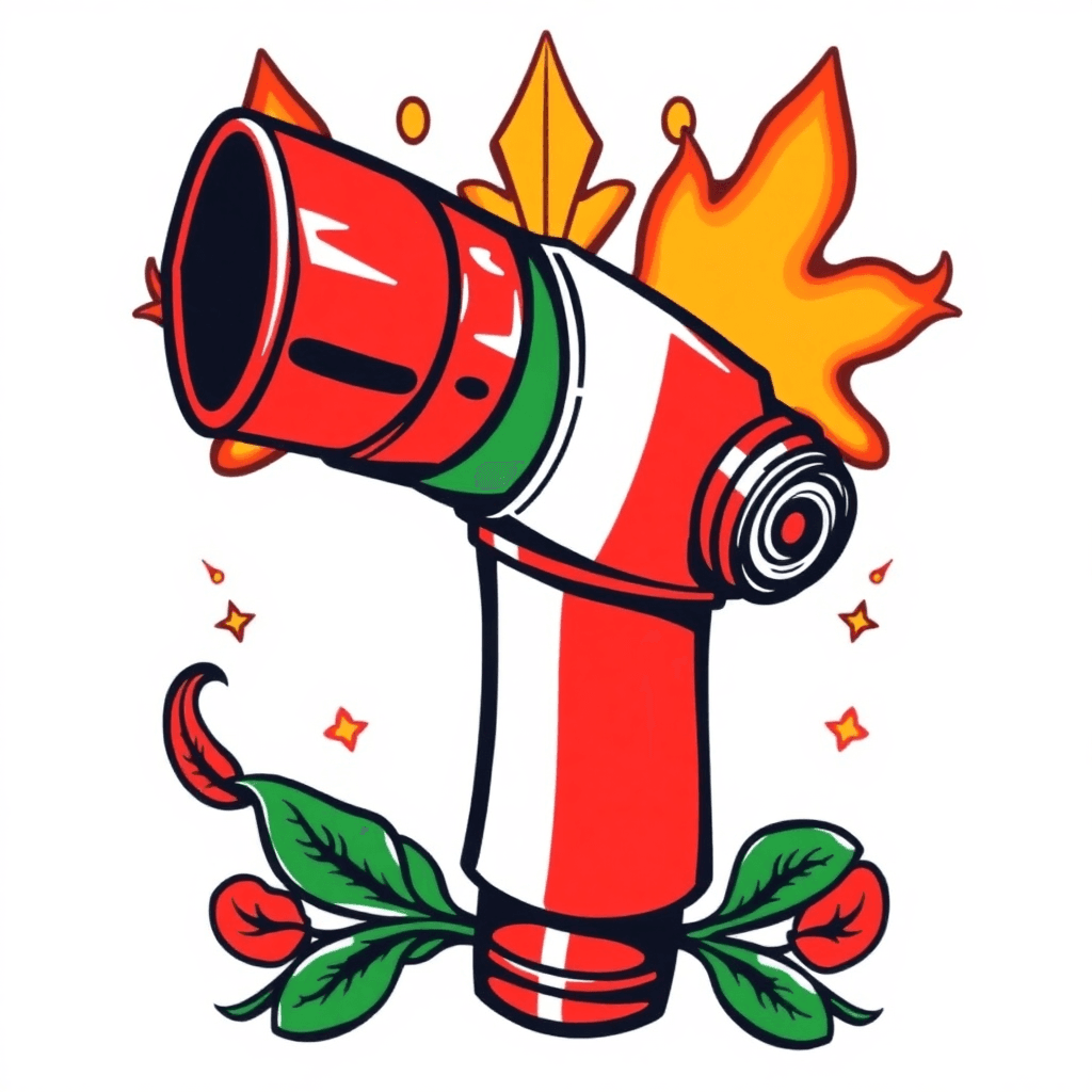Traditional "Mexican inspired fire hose nozzle" Tattoo Design