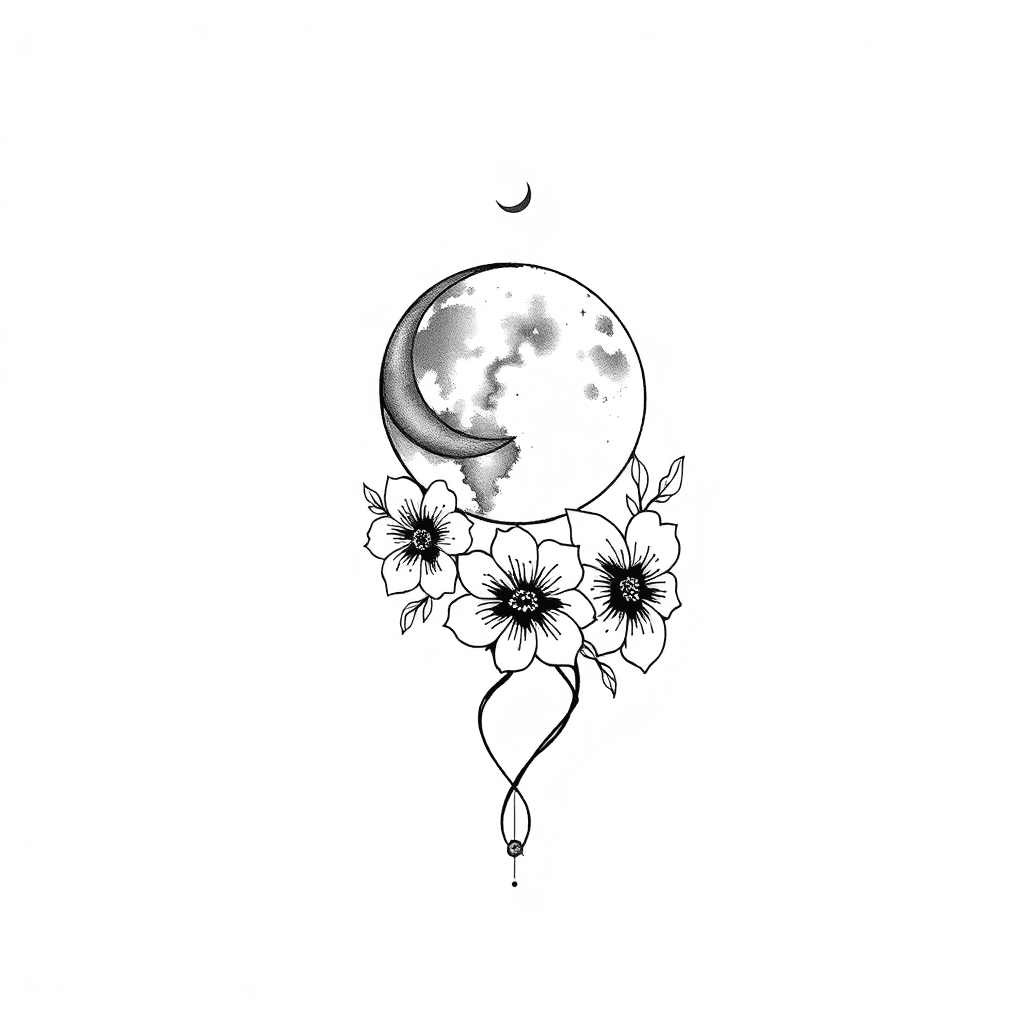 Celestial Moon And Flowers On Arm