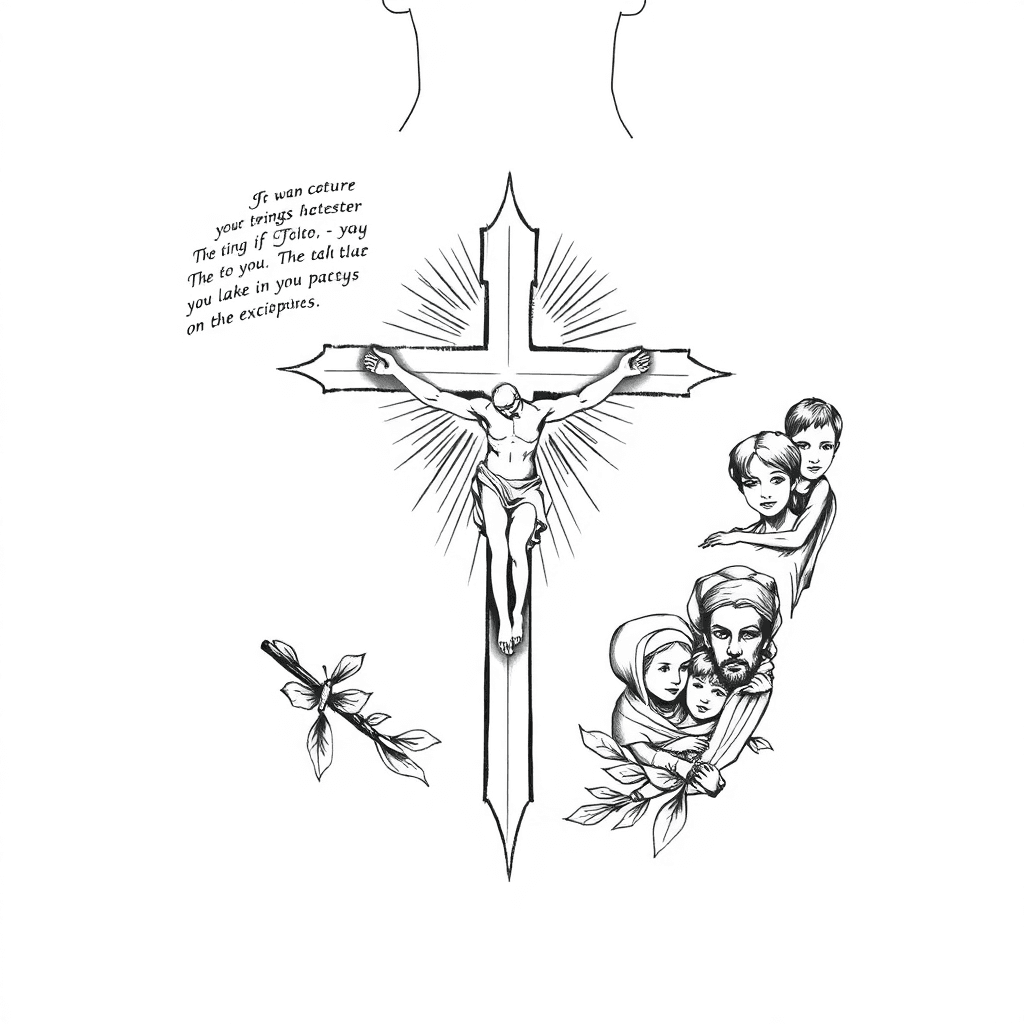 I Want A Back Tattoo With A Big Crucifix In The Middle Some Scripture On The Top Left Around The Back Of My Shoulder, Pictures Of My Family On The Back Of My Right Shoulder