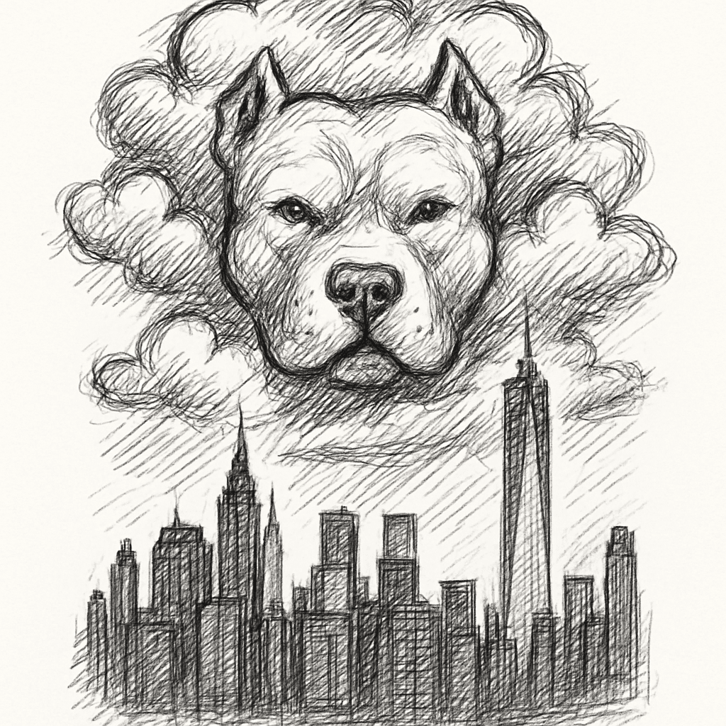 Pitbull Face Made By Clouds In The New York City Skyline