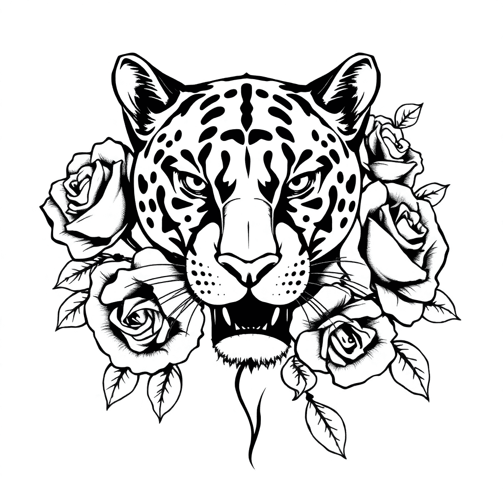 Old-school Panther With Roses