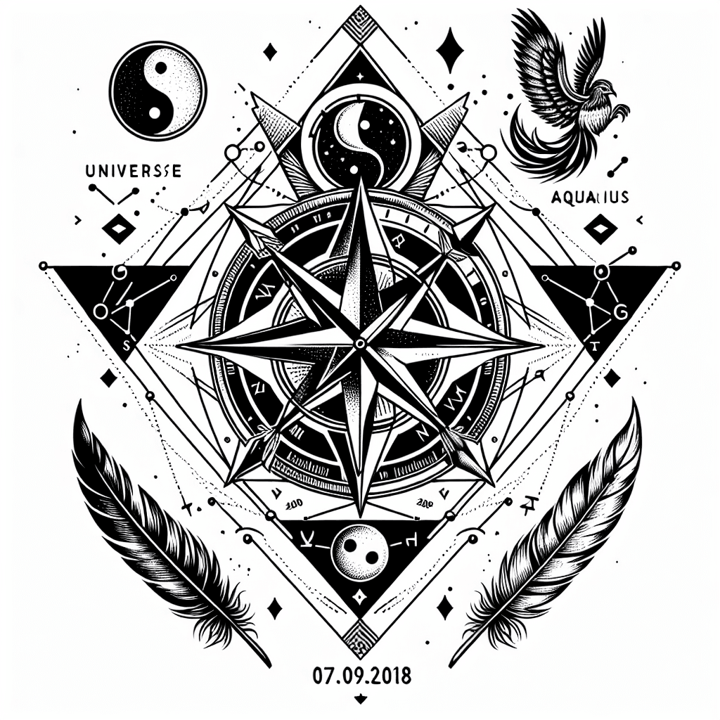 Ein Kompass Als Unendlichkeitszeichen, Phönix, Universum, Yin Und Yang, Wassermann Als Sternzeichen, Federn, 07.09.2018, Das Tattoo, Soll Die Verbundenheit Mit Allem Zeigen Und Mut Und Stärke Ausdrück