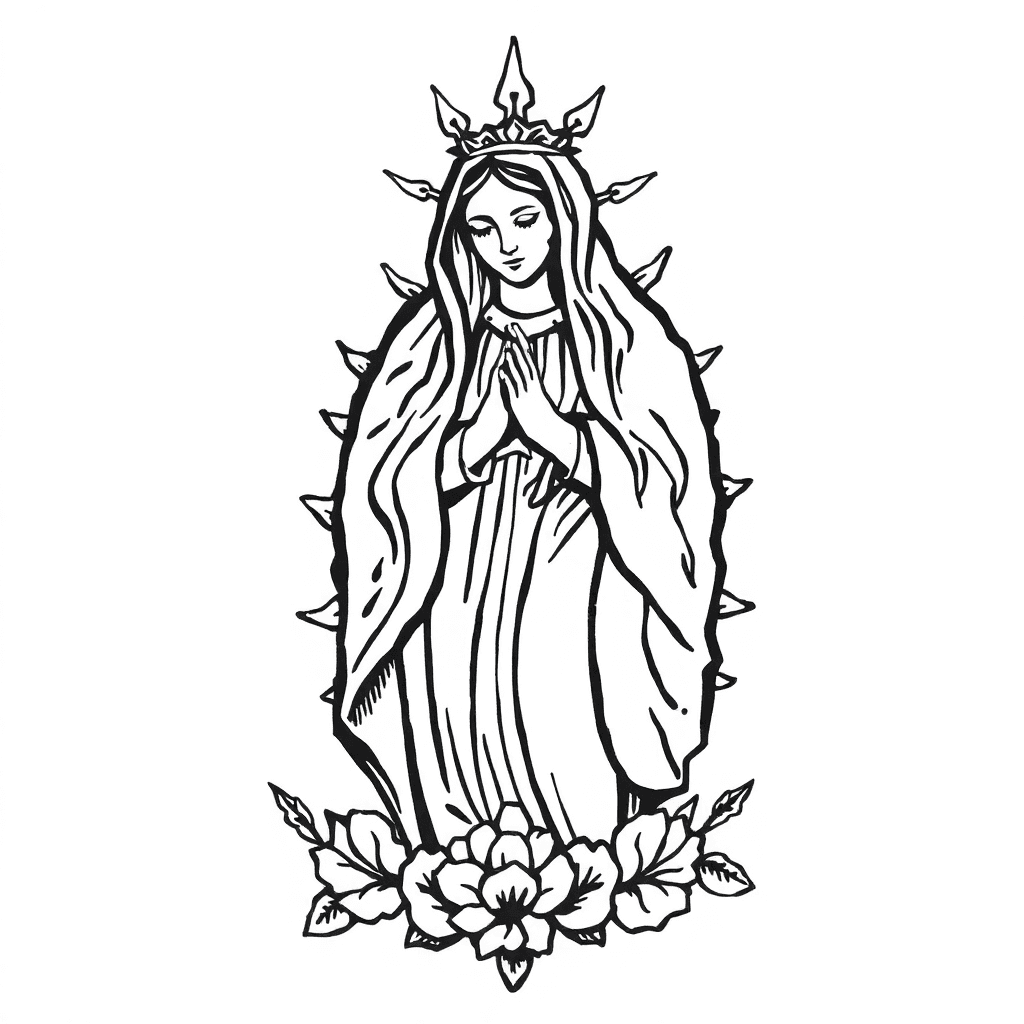 Virgen Of Guadalupe Only Black And Greys No Color Realism Chicano Style