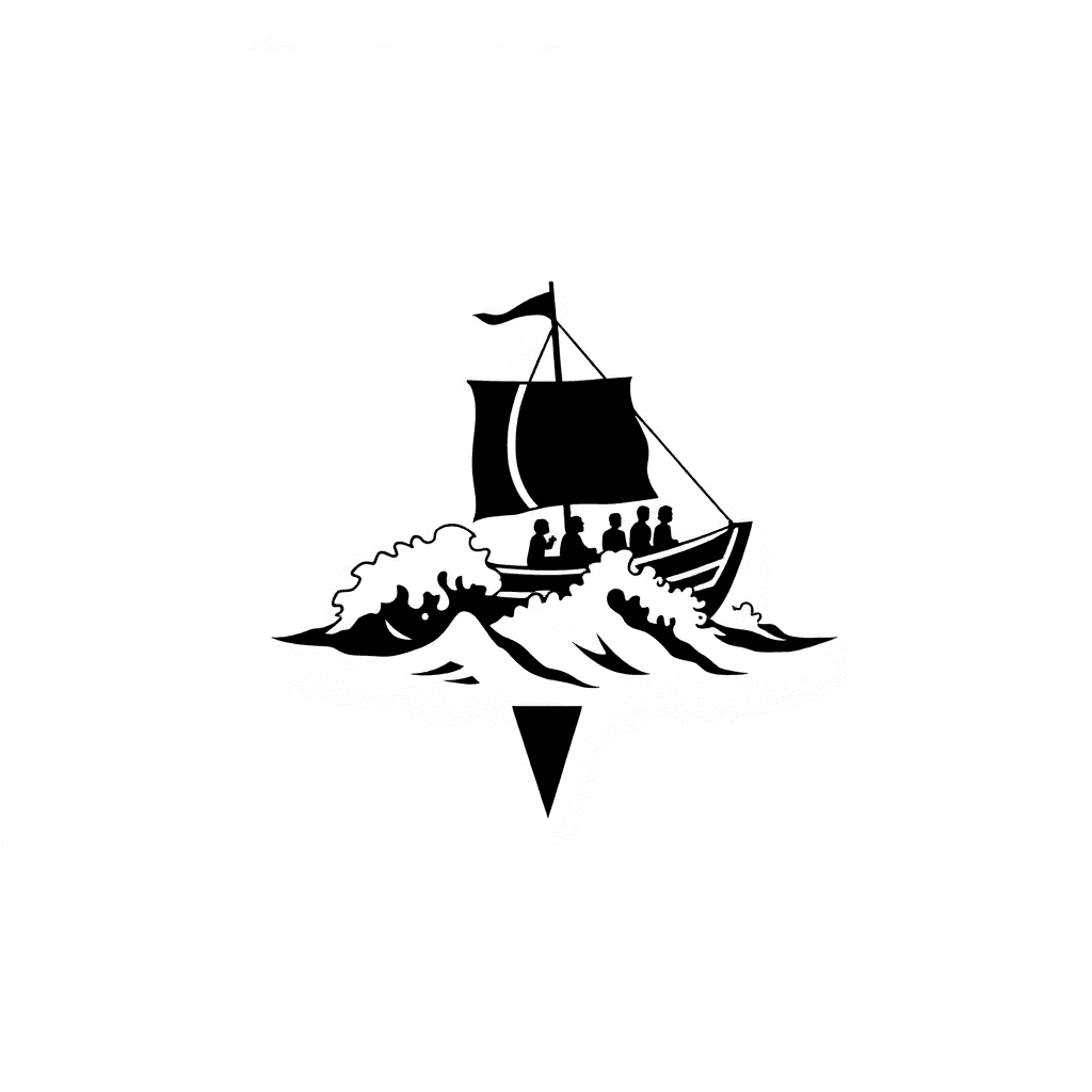 A Boat In The Ocean With Big Waves And Scared People In It