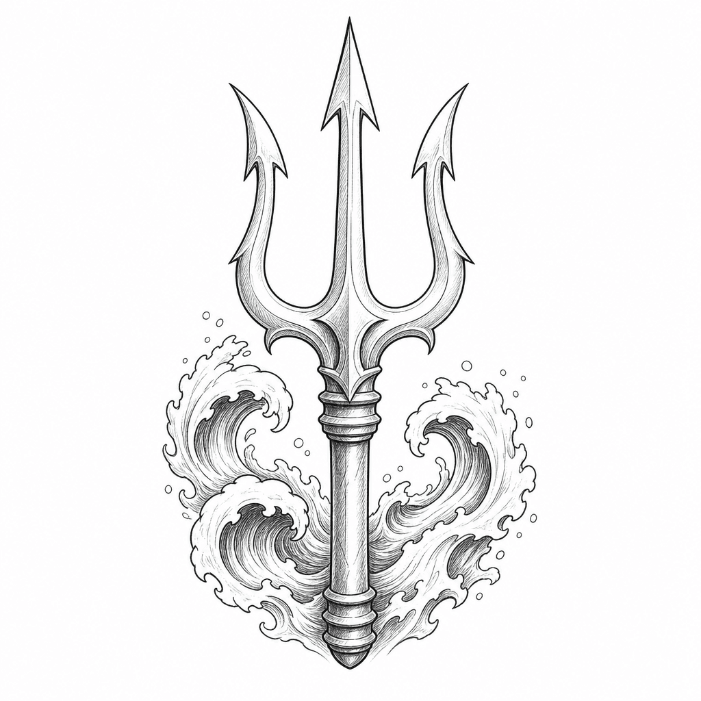 Poseidon Trident With Waves