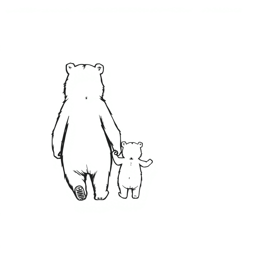 Mummy Bear And Baby Bear Walking Away Holding Hands