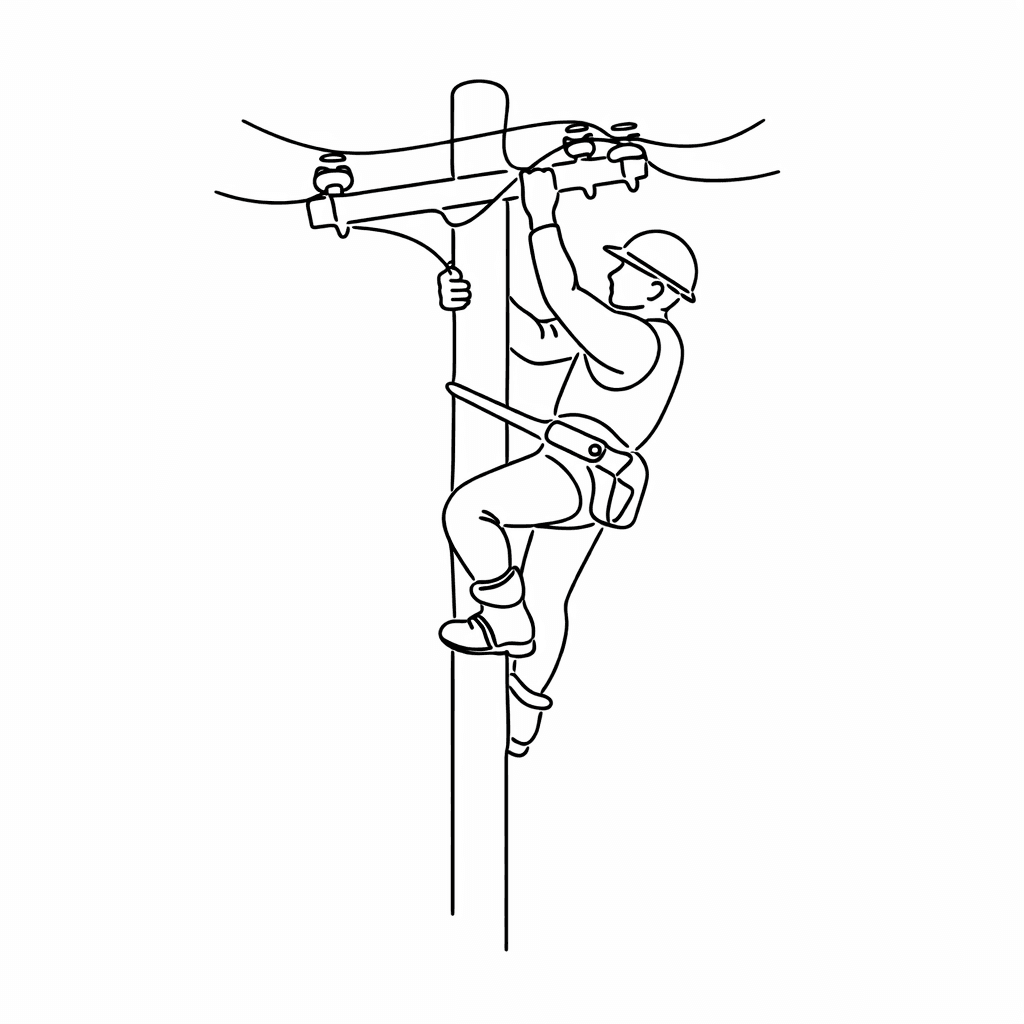 An Electrician Hanging From A Pole Changing Pole Cables