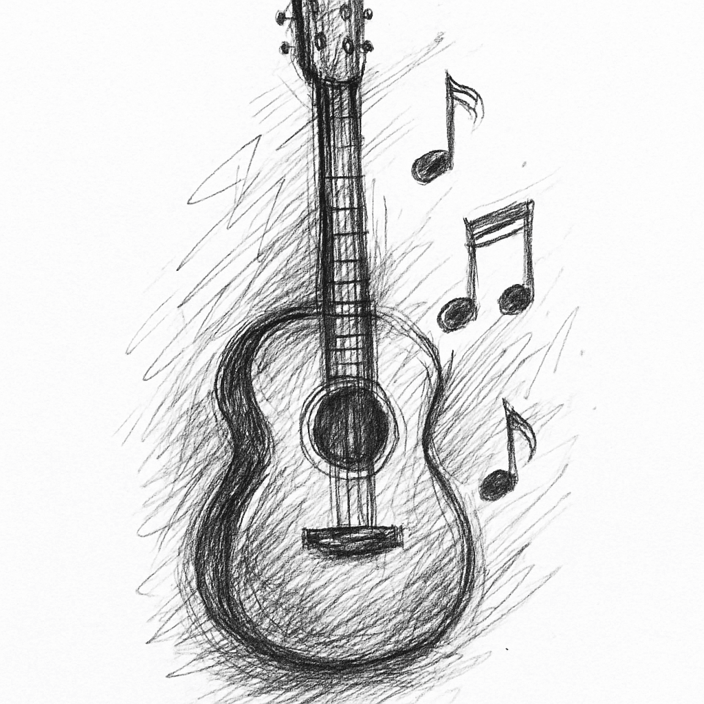 A Guitar With Music Notes