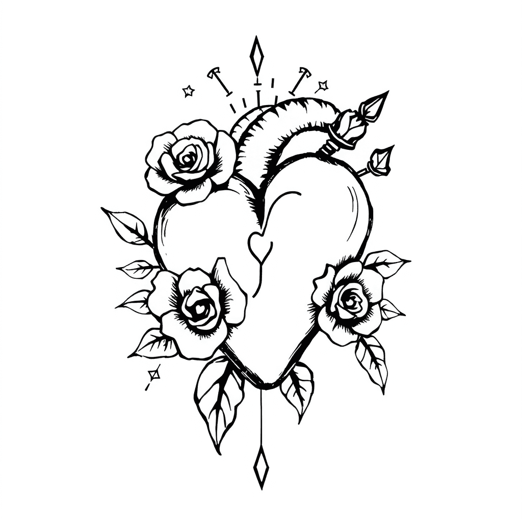 Corazon Con Daga Rosas Y Espinas