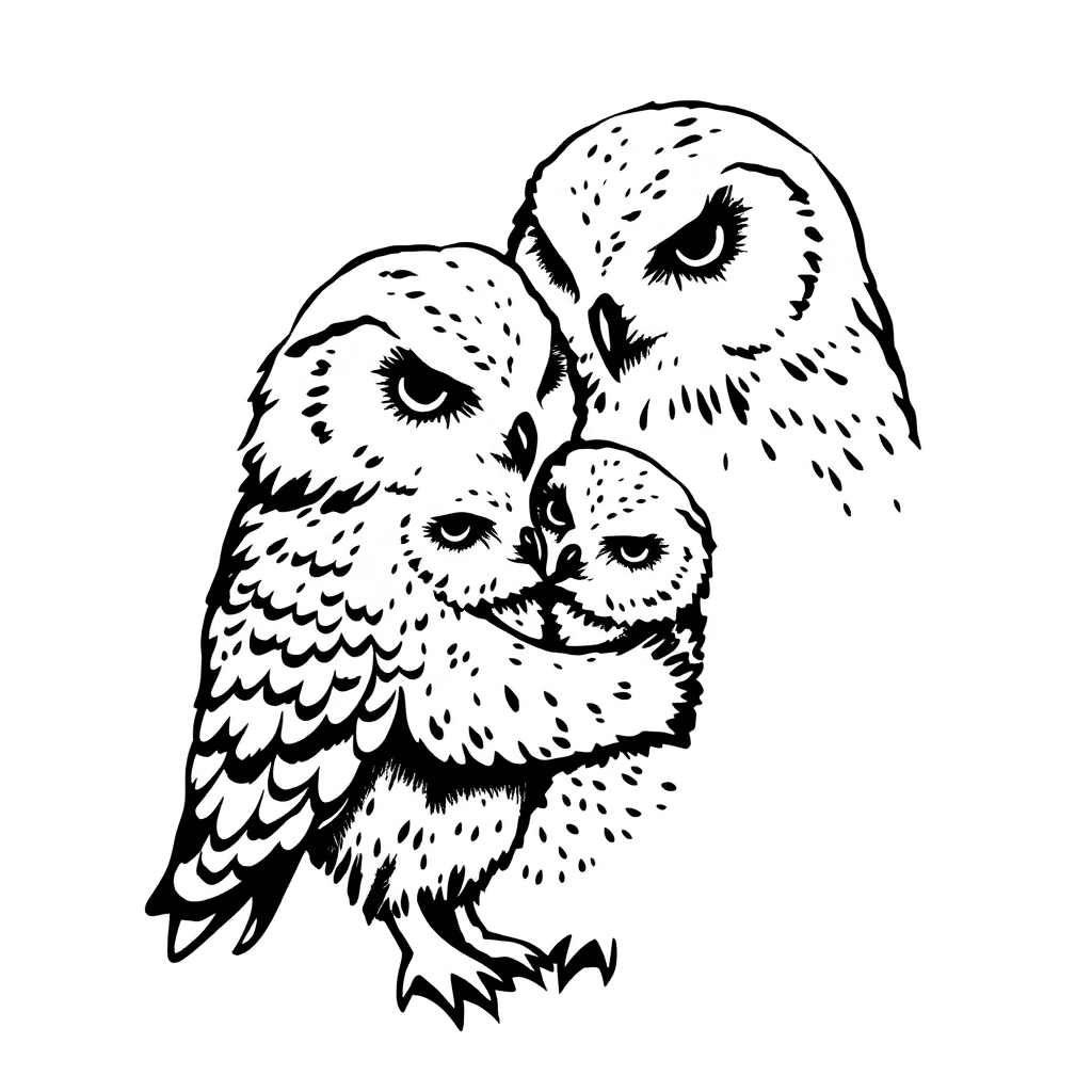 Mother And Child Snowy Owls Hugging