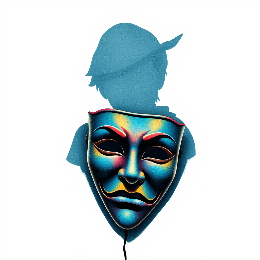 Theater Mask In Front Of A Shadow Of Oeter Pan