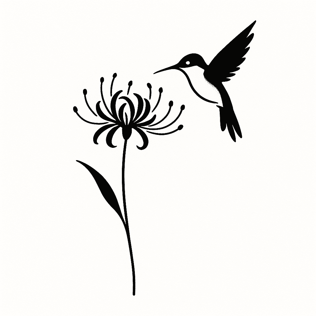 Me Ayudas Con Un Diseño Para Tatuaje De Una Flor Lycoris Radiata Con Un Colibrí Por Favor