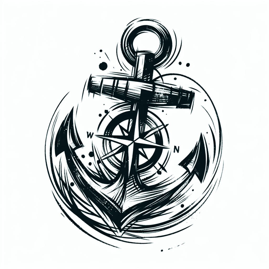 Anchor With A Compass Rose In The Center.