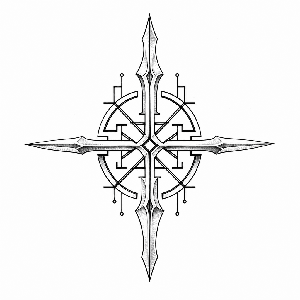 Cybersigil Cross-inspired Symbol With Blade-like Forms