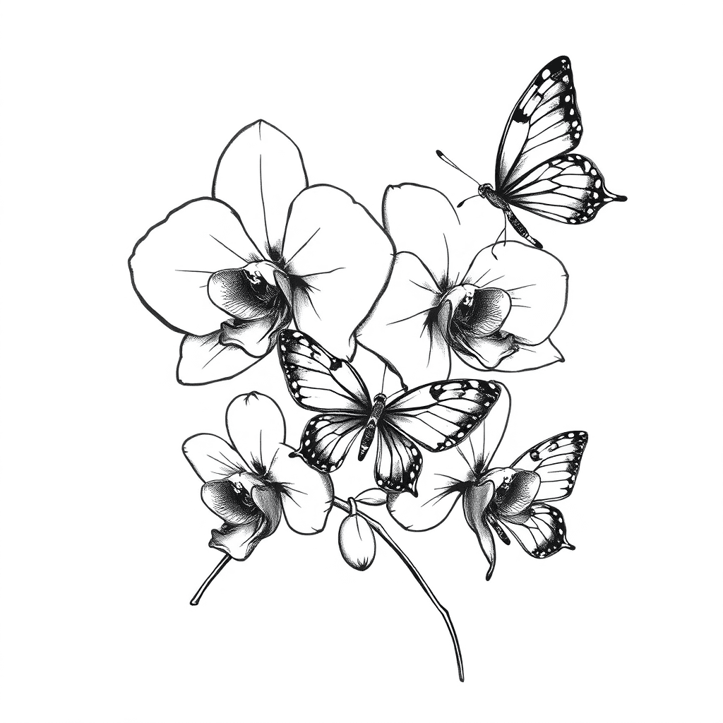 Orchids With Gerbras And Butterflies