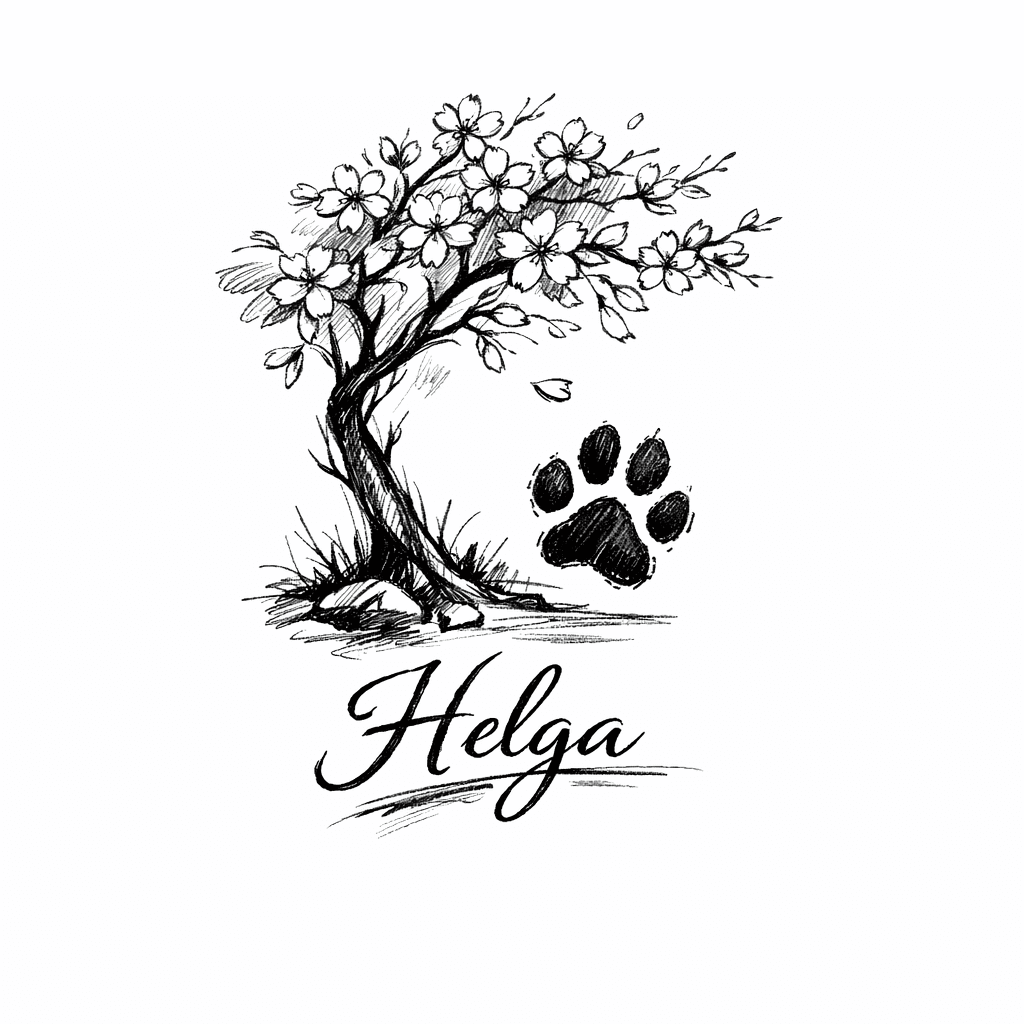 Design Me A Tattoo On My Outer Forearm That Has The Name Helga And Involves A Cherry Blossom Tree With A Dog Paw Print Somewhere Around The Tree