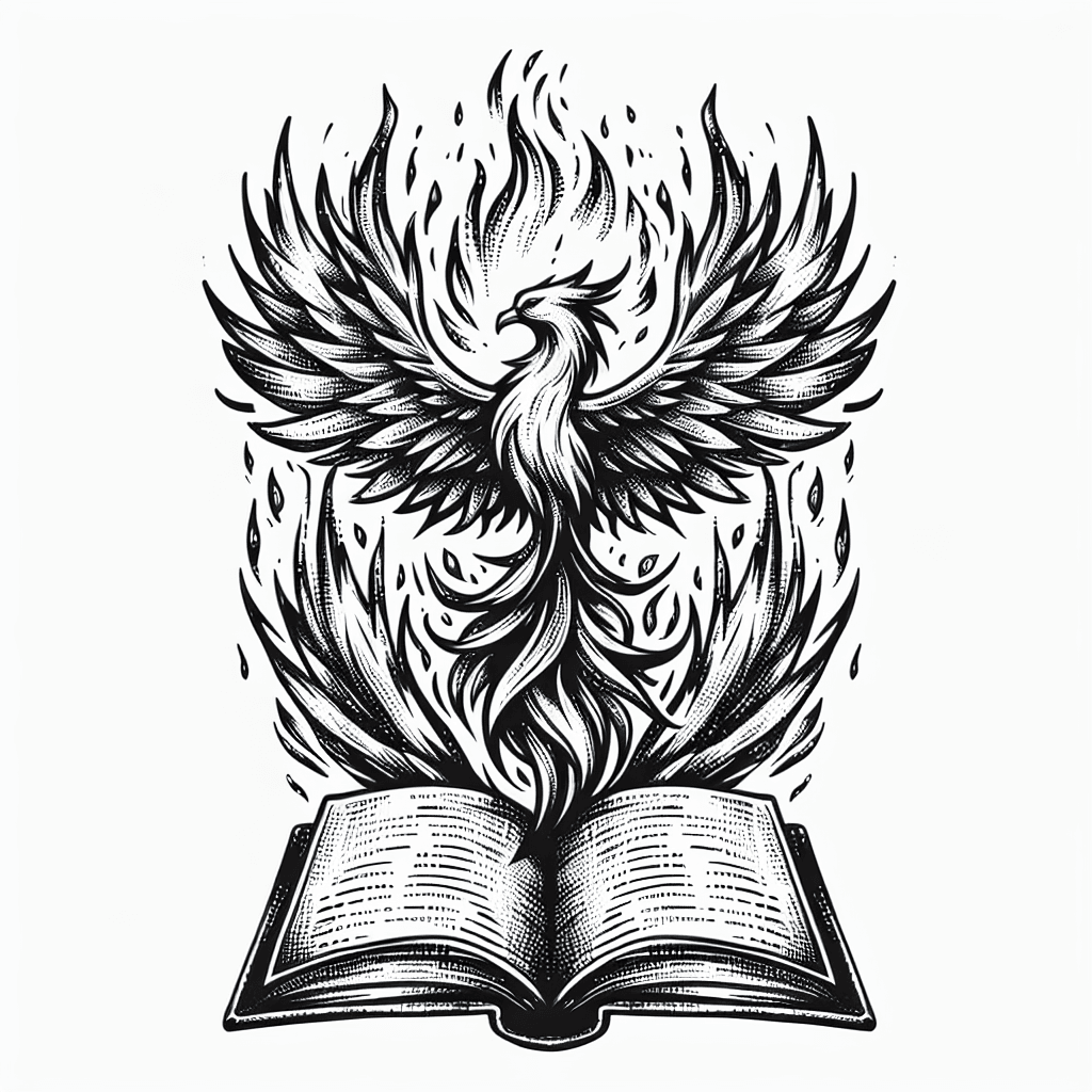 Phoenix Rising From Open Book Pages