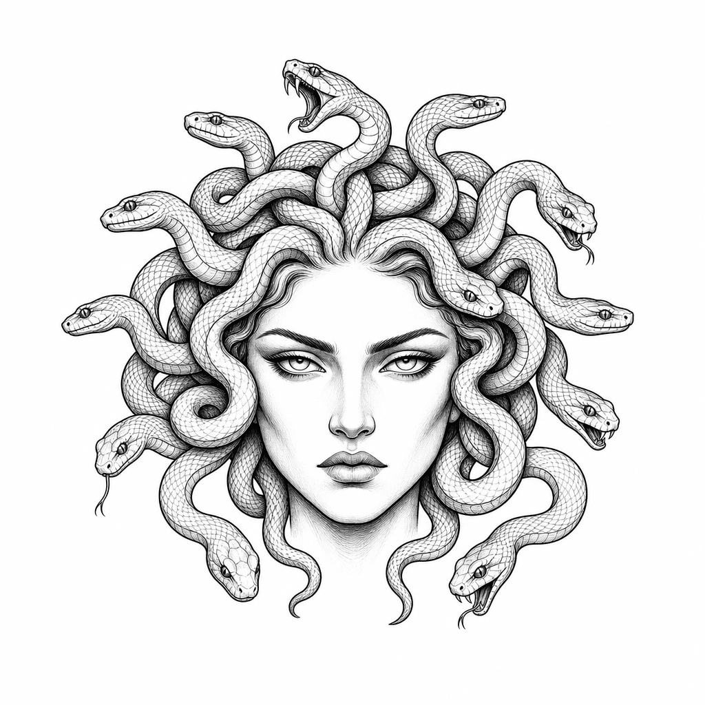 Sketch "Medusa head with snake hair" Tattoo Design