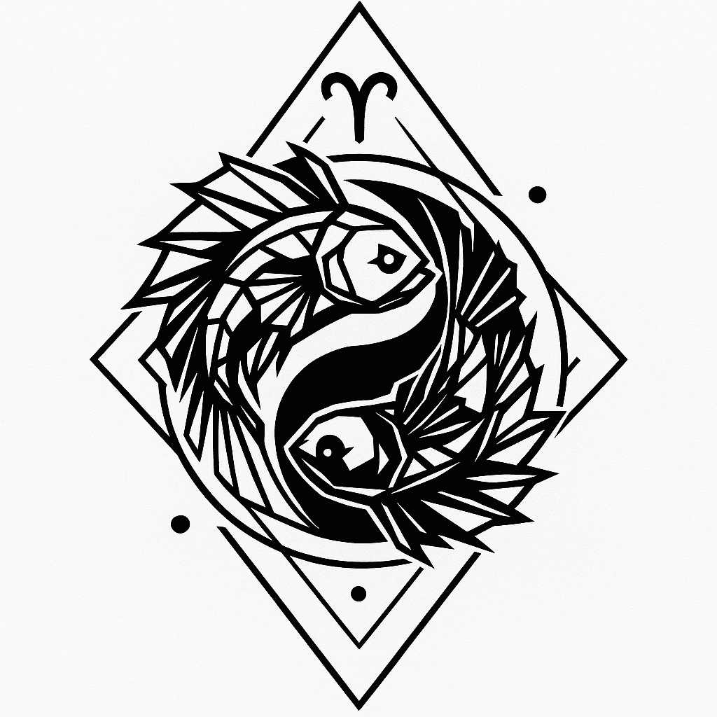 Yin Yang Betta Fish With Zodiac Sign Of Aries