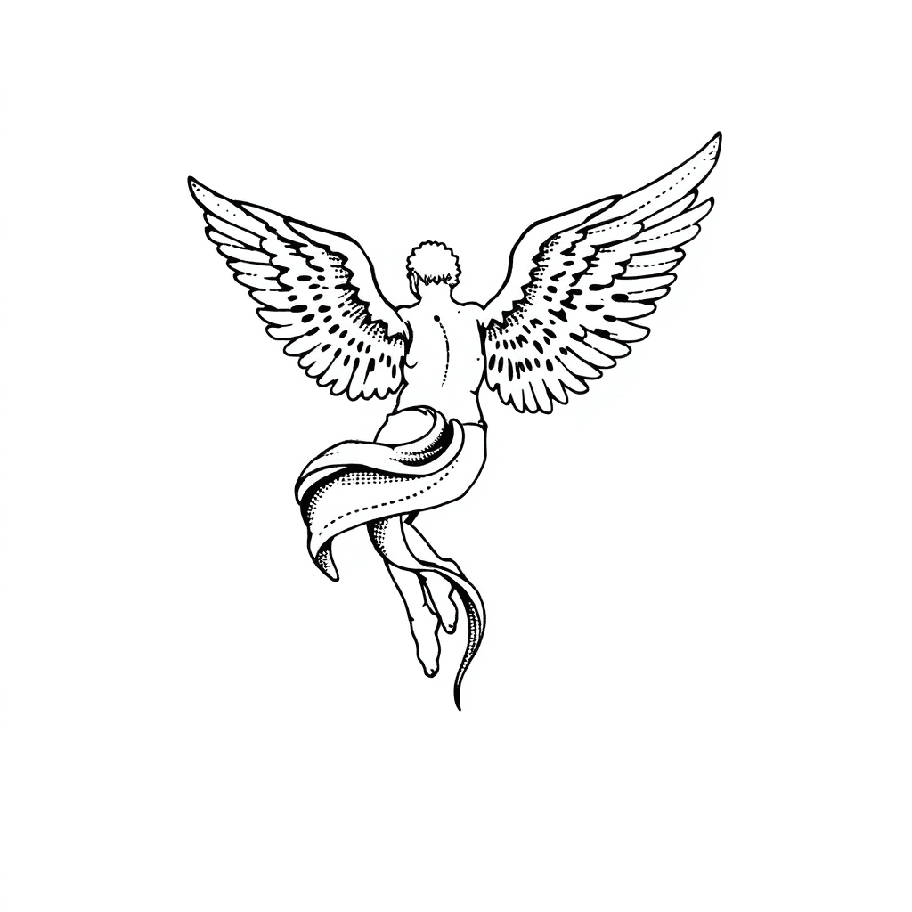 A Masculine Angel On His Back Falling From The Sky