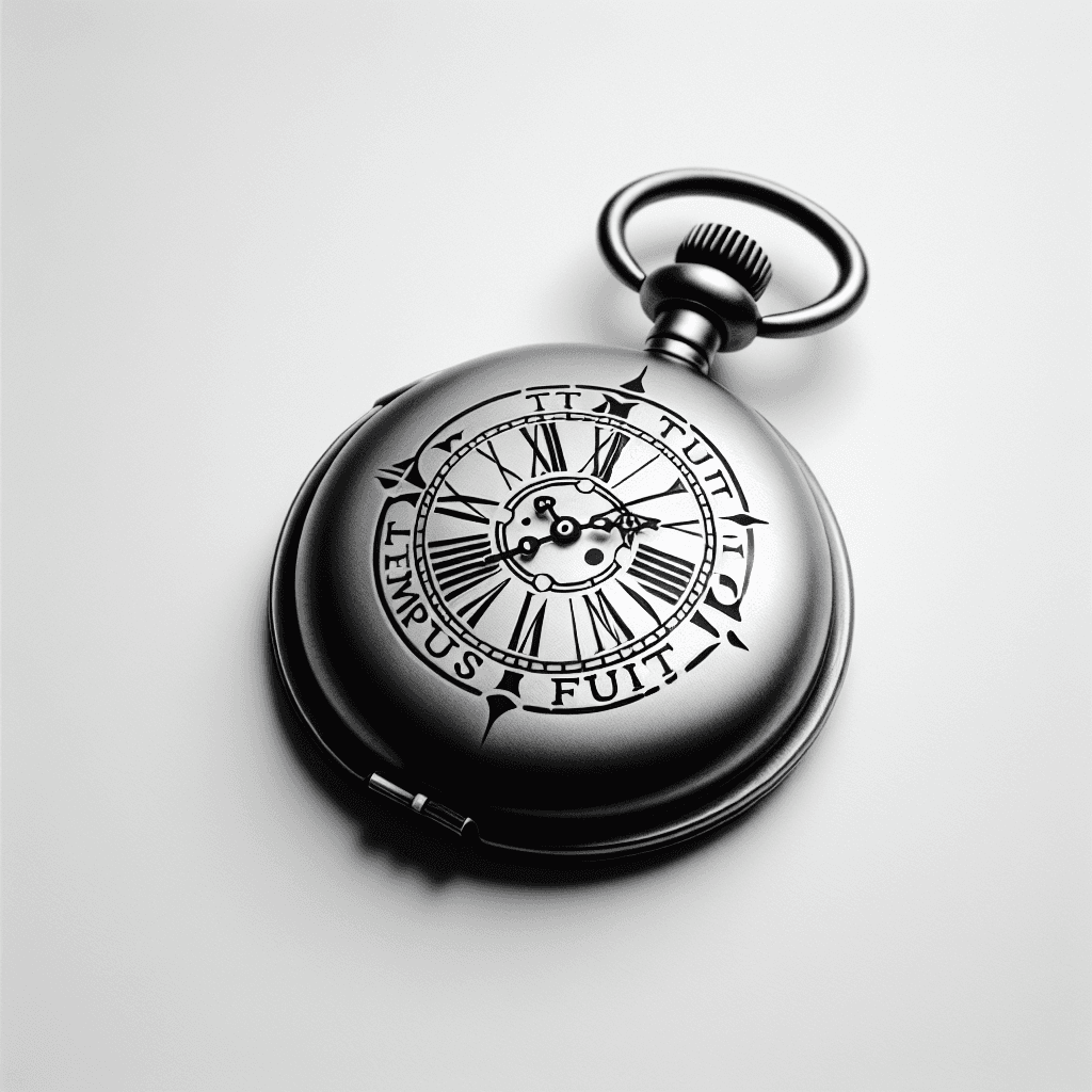 Pocket Clock With The Phrase Tempus Fugit Carved On The Borders