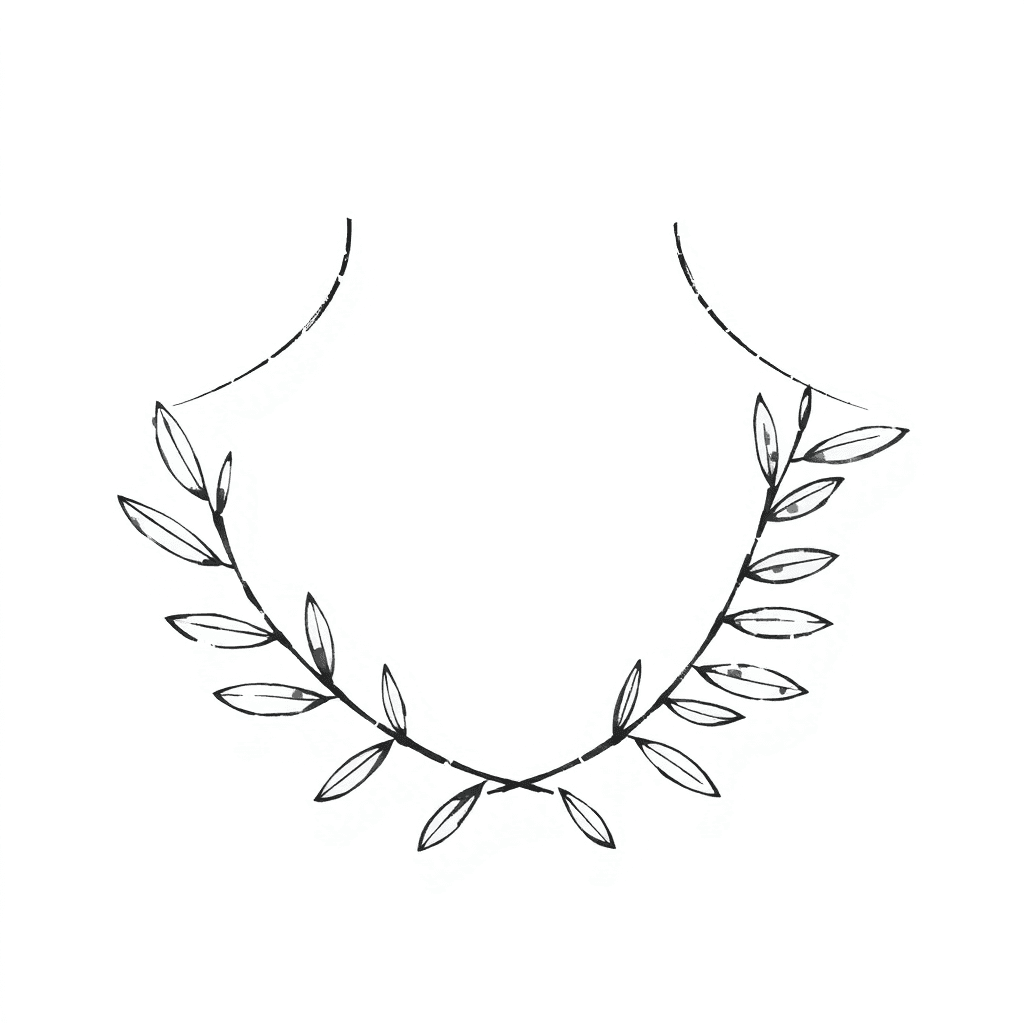 A Symmetrical Design Featuring Two Olive Branches With Detailed, Elongated Leaves. The Branches Are Gracefully Curved And Positioned On The Back Of The Neck, Extending Outward Towards The Shoulders