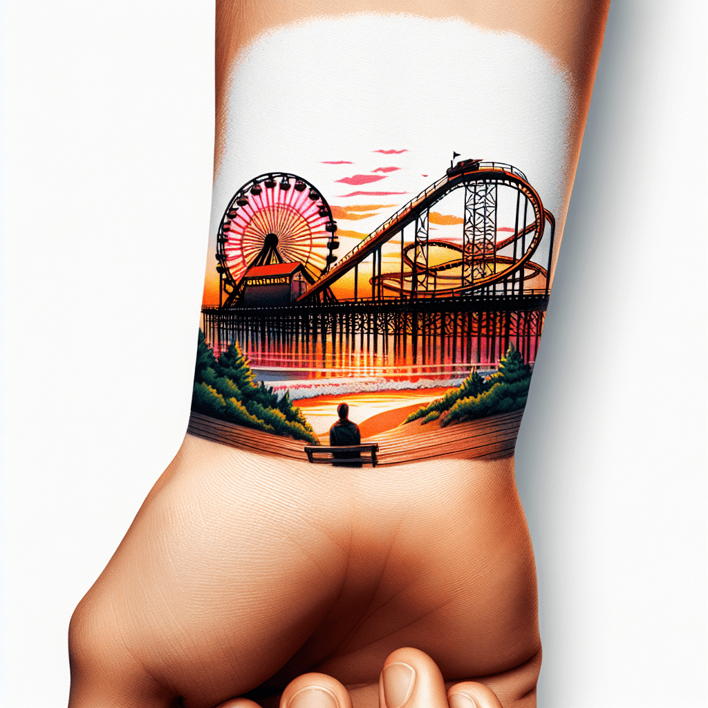Wrist Tattoo Of Roller Coaster On Pier