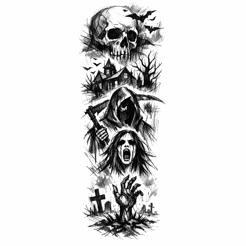 A Tattoo Sleeve With Dark Images