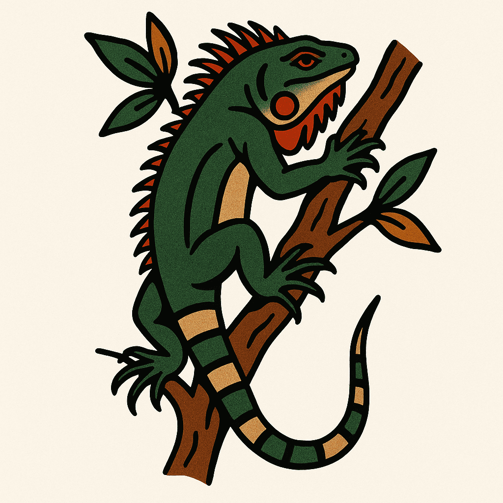 Iguana Climbing Up A Tree