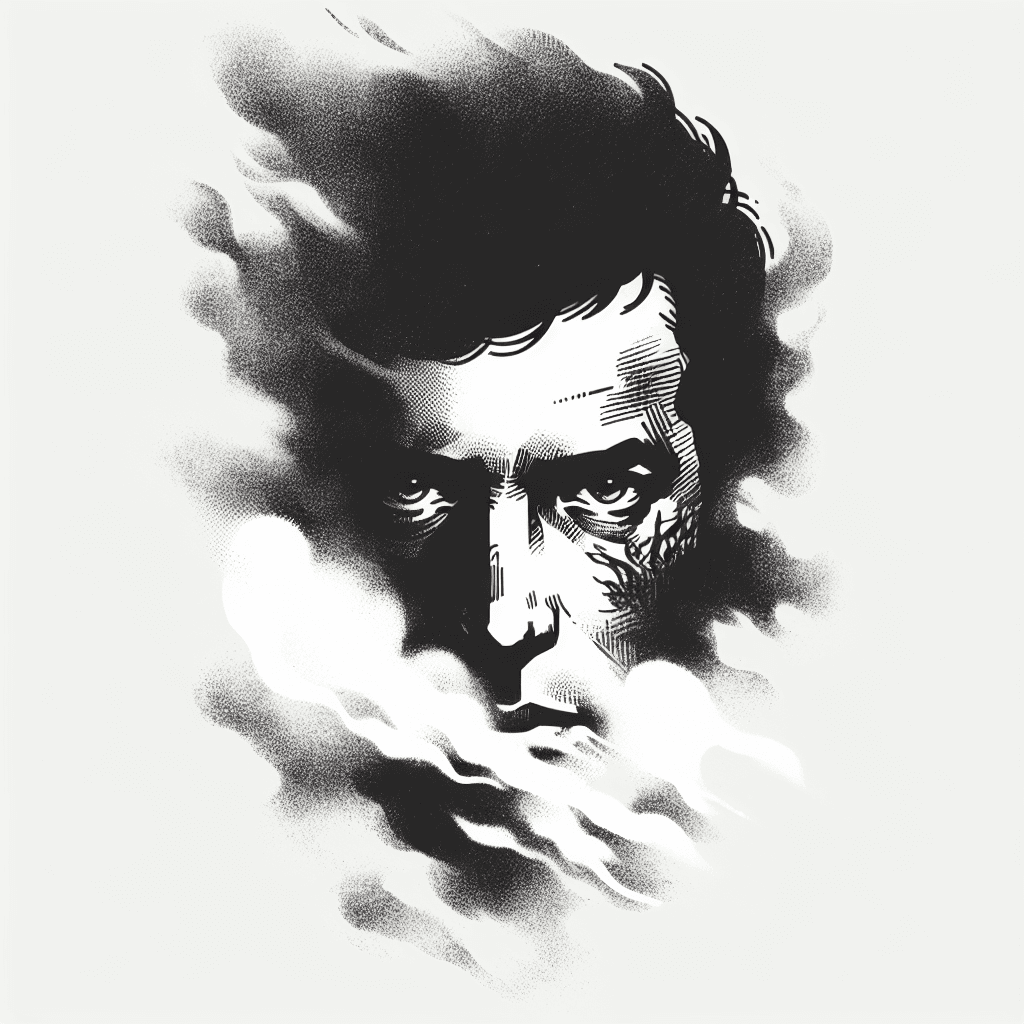 Una Cara Humana Que Apenas Se Ve Entre La Niebla O El Humo, Con Una Expresión Seria Y Ojos Que Parecen Seguir Al Espectador, Creando Una Atmósfera De Misterio Y Vigilancia