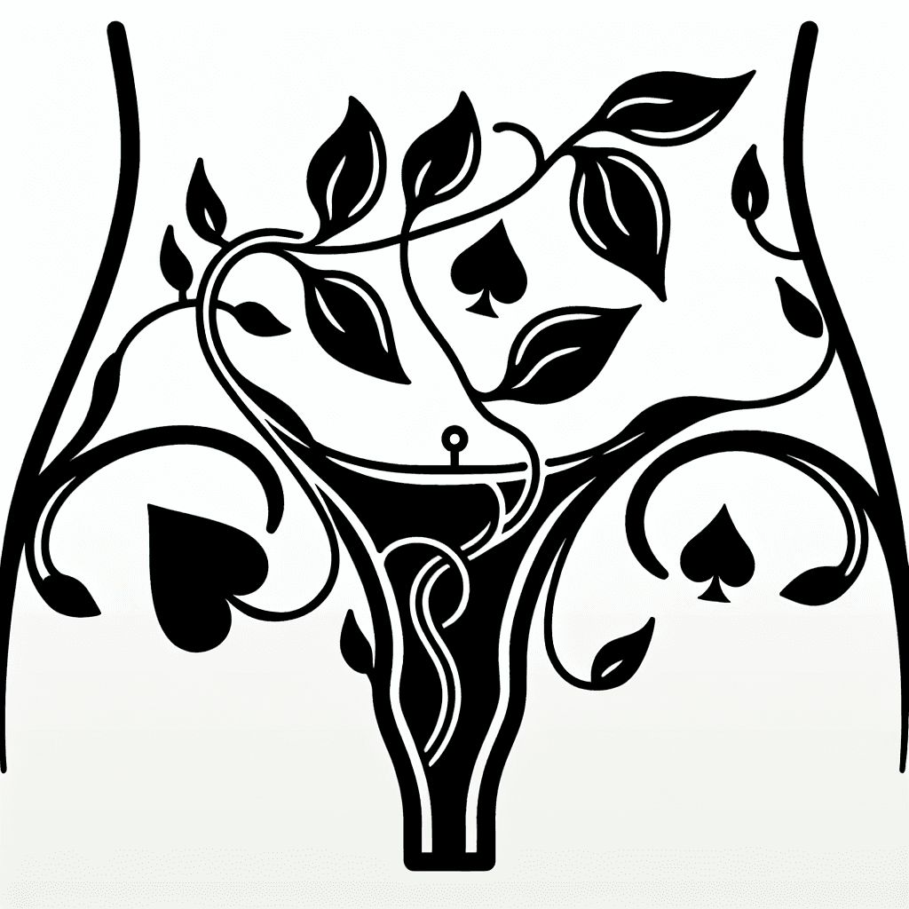 Single line "A vine with a spade symbols growing out of it,wrapping around the womb,creating a mysterious and elegant design" Tattoo Design