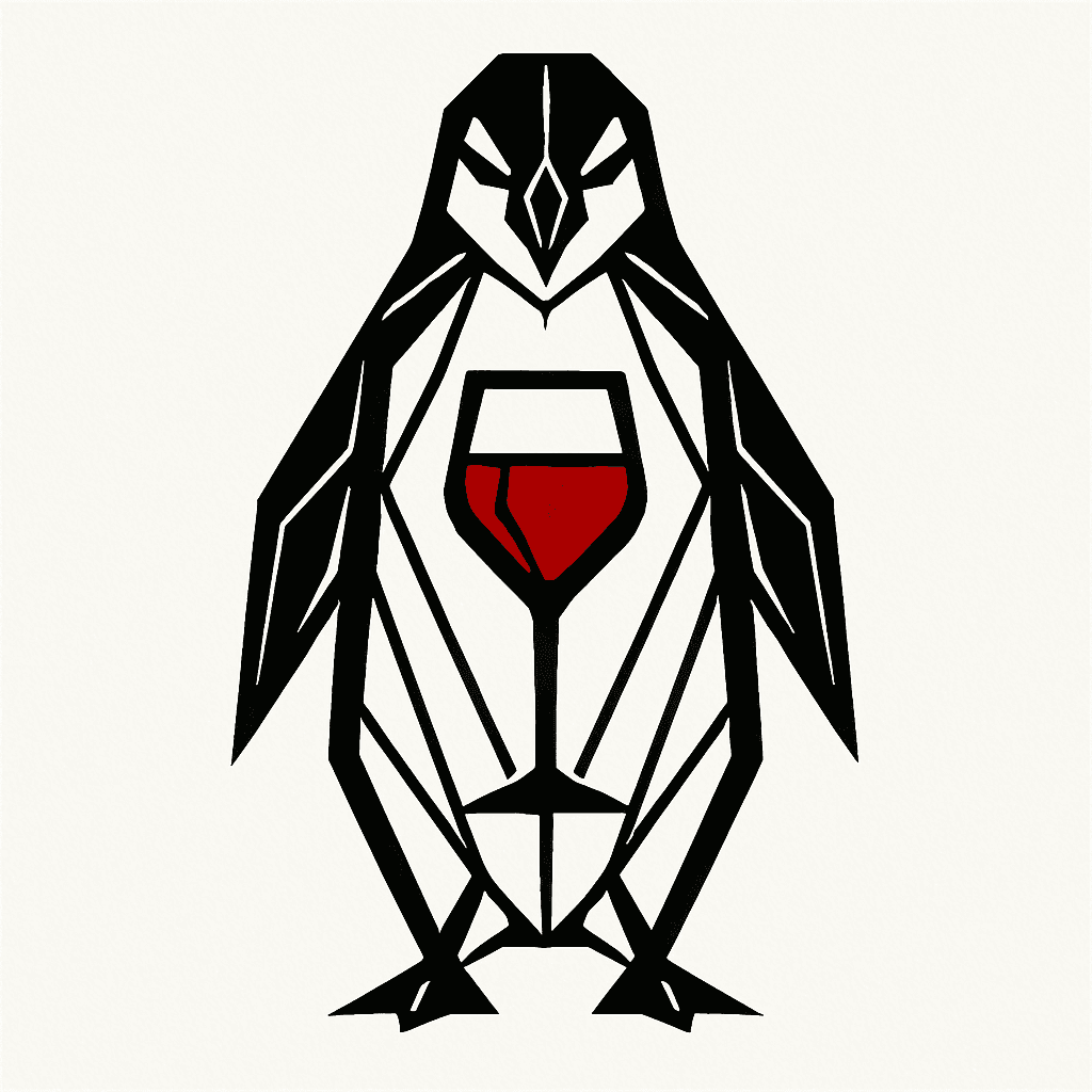 A Penguin With A Red Wine Glass In The Middle Of The Body