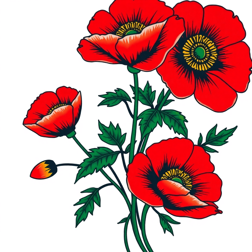 Poppy Flowers Surrounded By Leaves