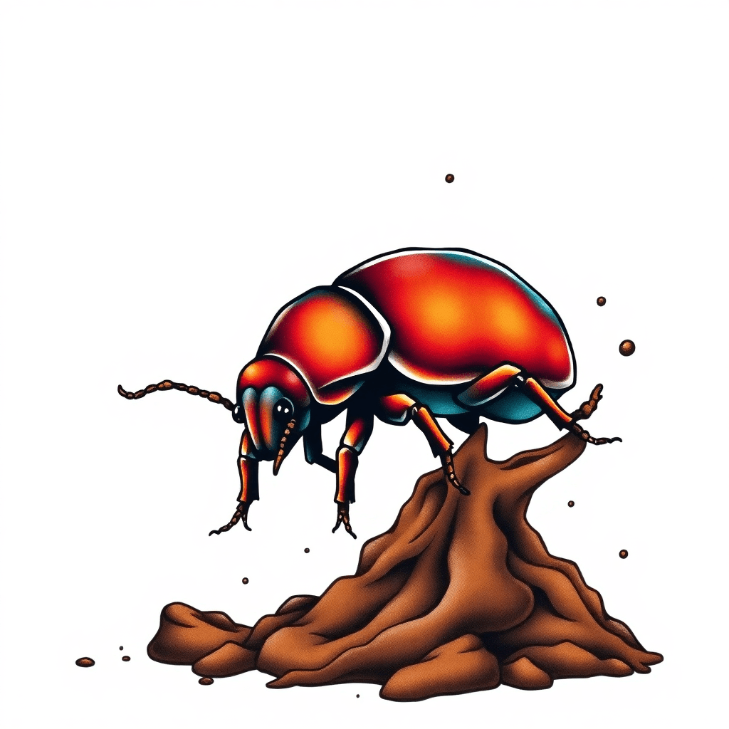 A Dung Beetle Rolling Poop Around