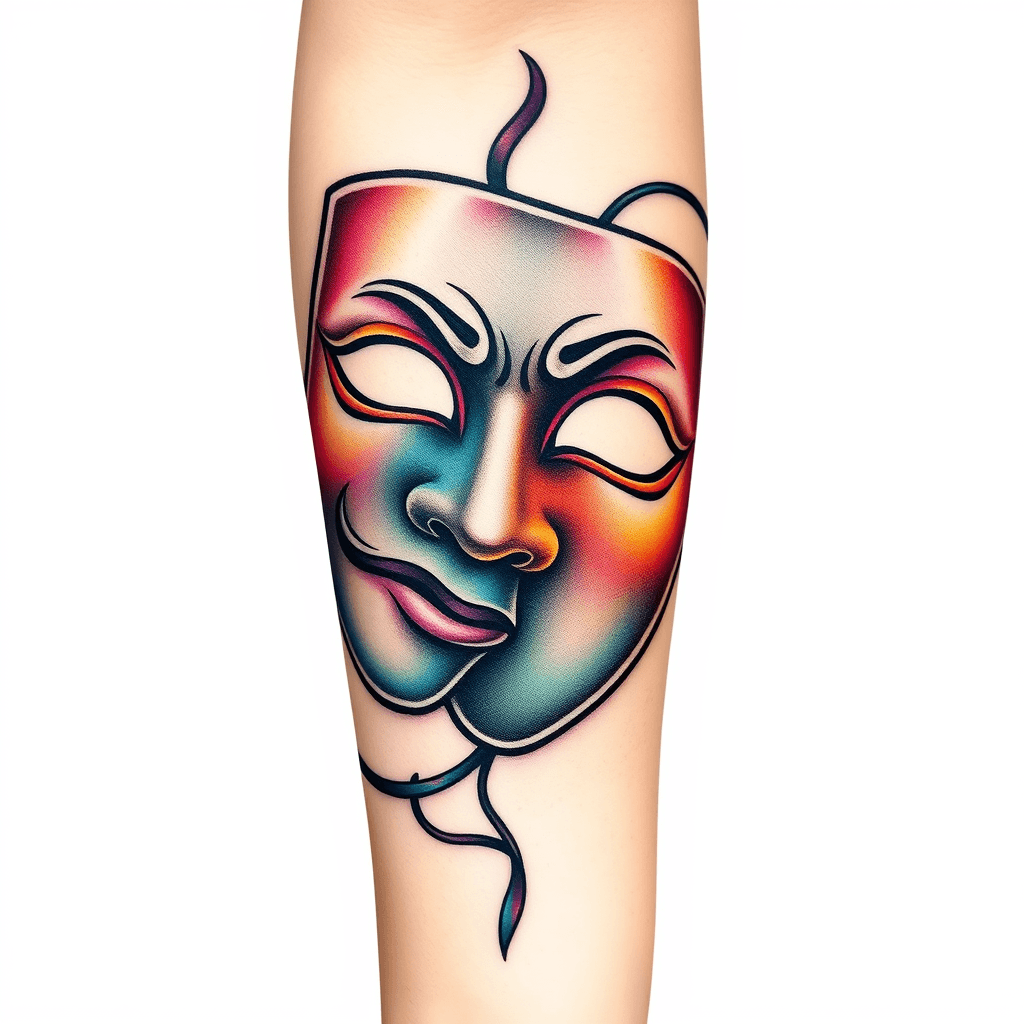 Back Of Forearm Tattoo Of A Theater Mask