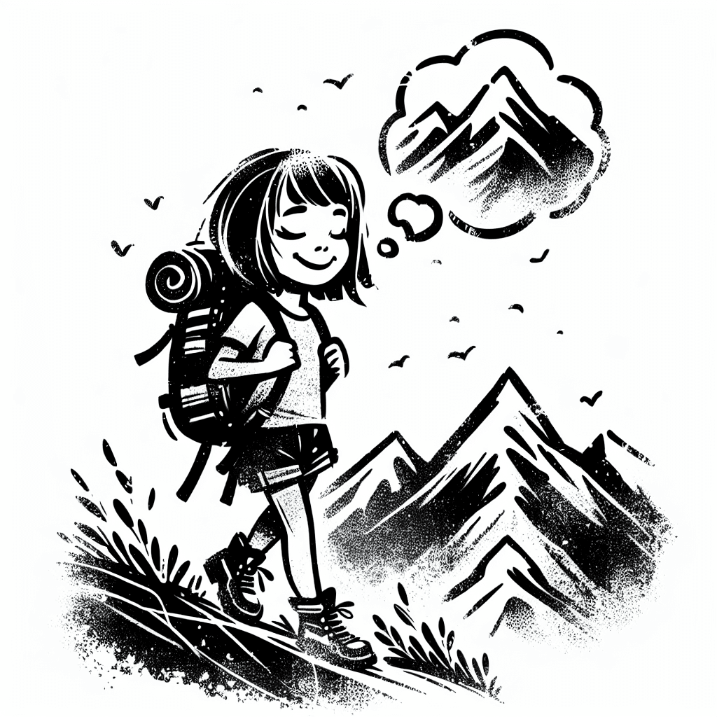 A Girl With A Backpack Trekking A Mountain Happily And Dreaming The Best View