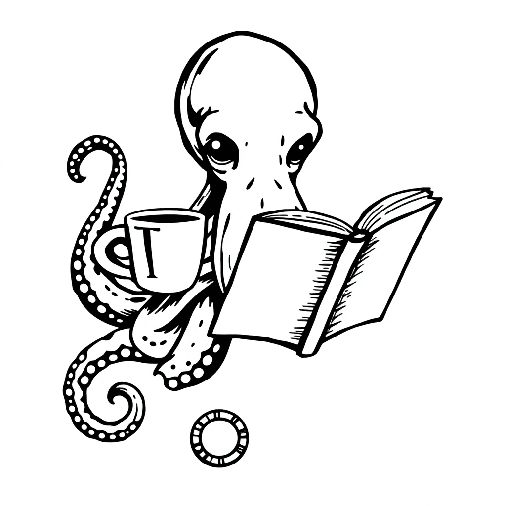 An Octopus Holding A Cup Of Coffee And Reading A Book
