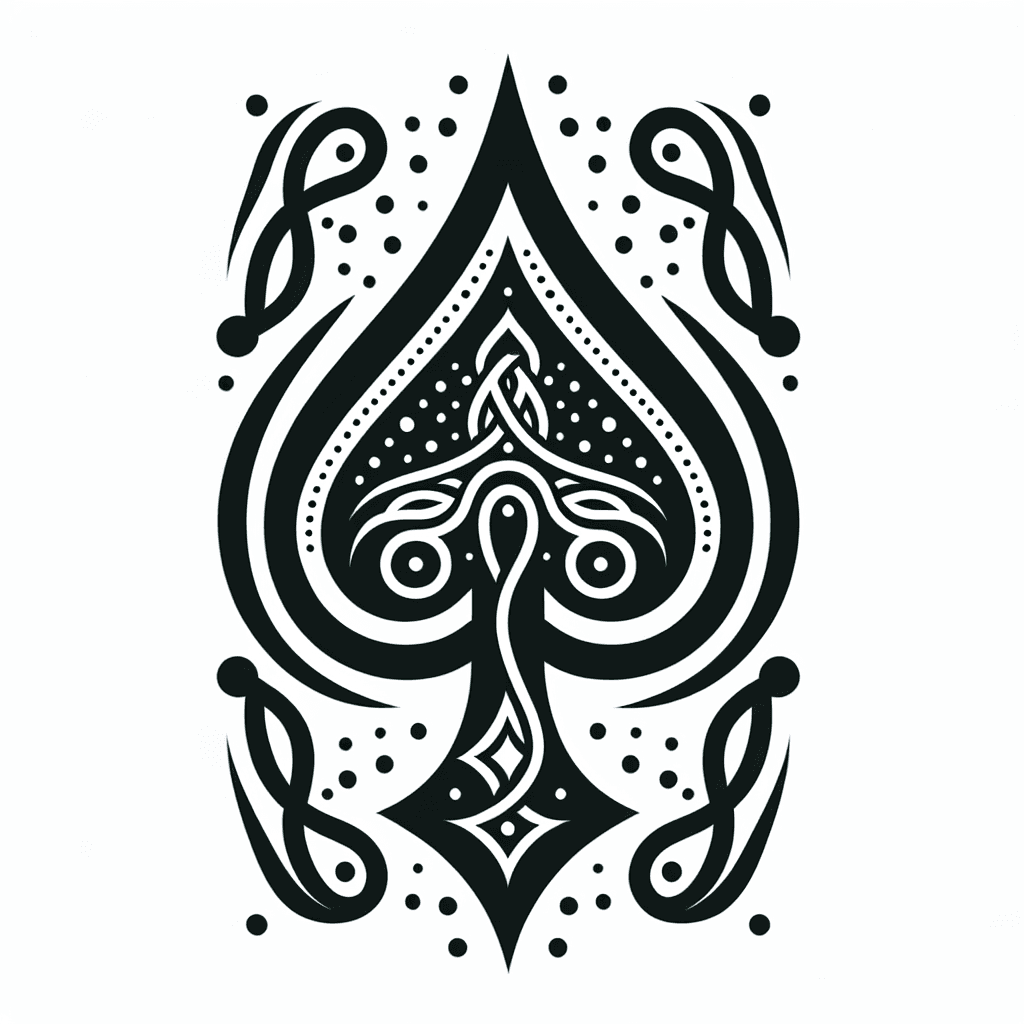 Dotwork Design Of A Spade Symbol Intertwined With A Star Vine, Symbolizing The Womb