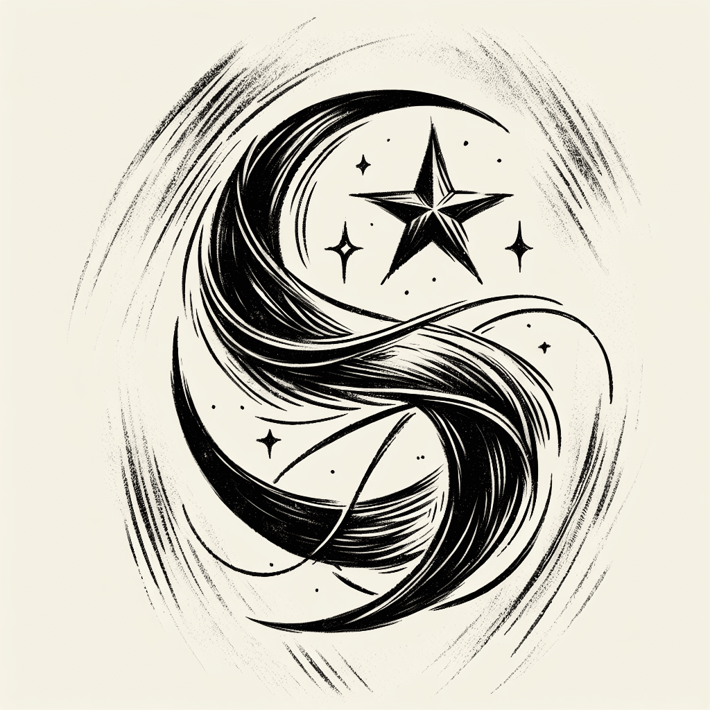 Crescent Moon And Star Intertwined.