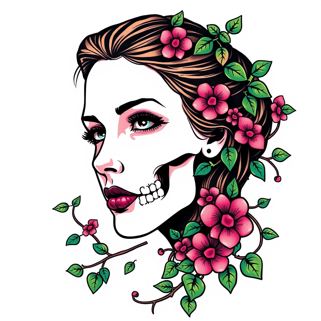 A Woman's Face That Is Half Bone With With Vines
